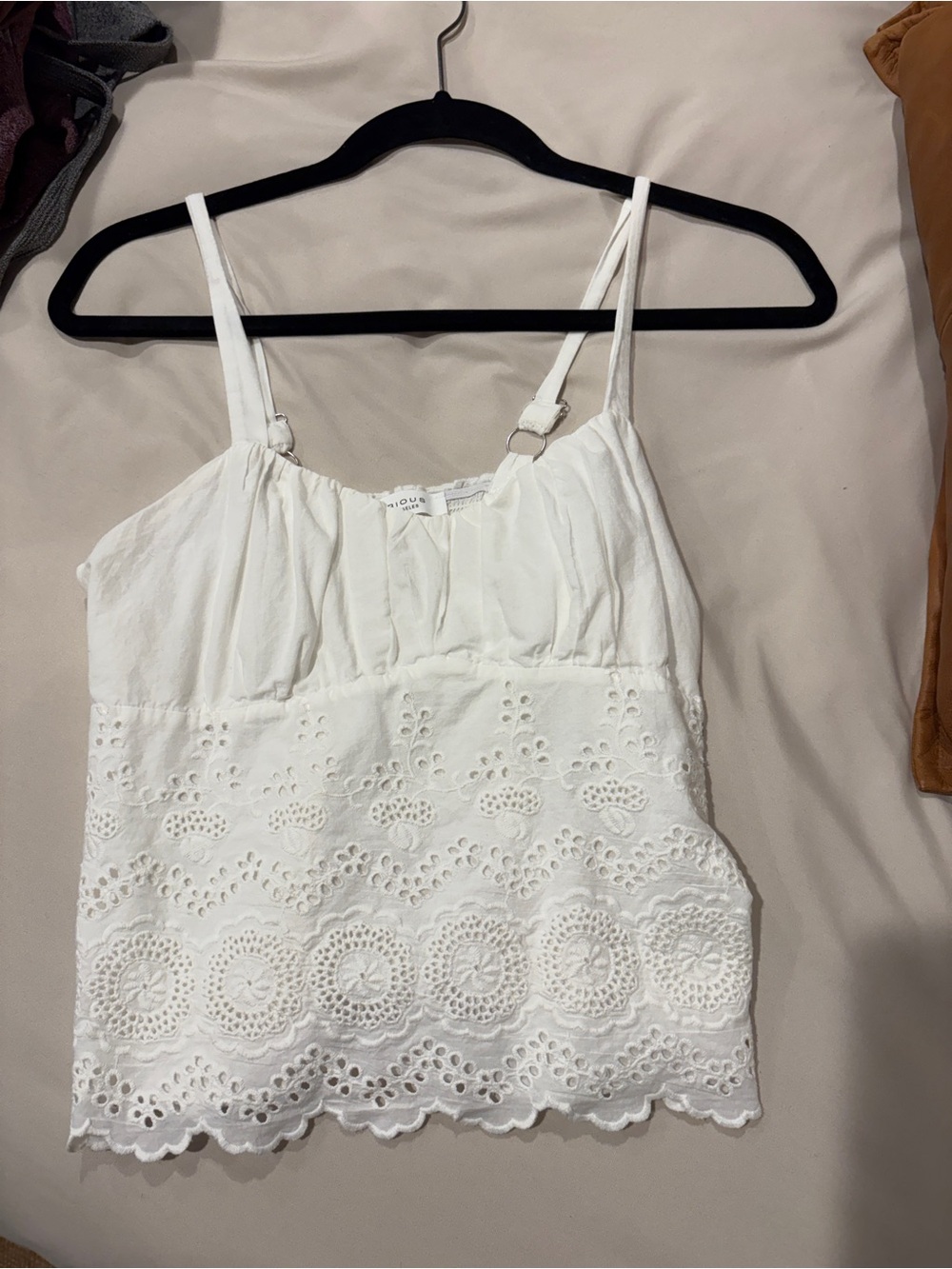 White Eyelet Spaghetti-Strap Tank Top